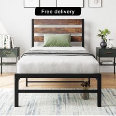 Single Bed Frames with Wood Headboard