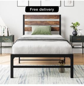 Single Bed Frames with Wood Headboard