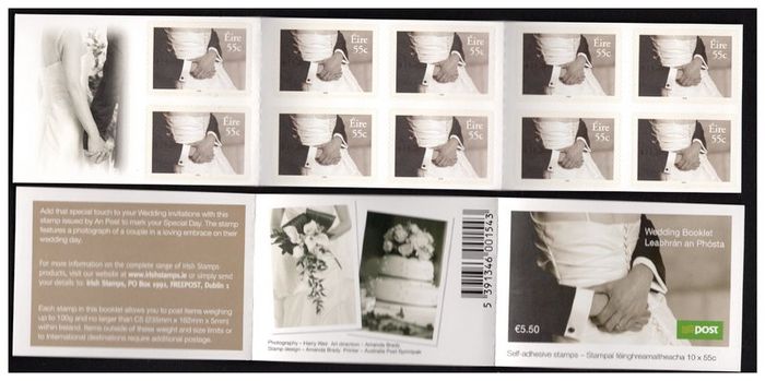 2008 Ireland Wedding Self-adhesive Commemorative Stamp Booklet Mint Never Hinged (MNH). Hibernian HB148