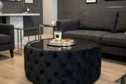 Round Velvet Coffee Table  Tinted Glass Top
