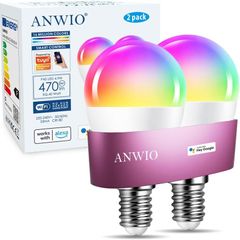 Smart Bulb E14 Alexa Light Bulbs,RGB Colour Changing Bulbs,Smart Life App Control,Bluetooth & WiFi Bulb,470LM, 5W Replace 40 Watt,Works with Alexa & Google Assistant (2 Pack)