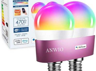Smart Bulb E14 Alexa Light Bulbs,RGB Colour Changing Bulbs,Smart Life App Control,Bluetooth & WiFi Bulb,470LM, 5W Replace 40 Watt,Works with Alexa & Google Assistant (2 Pack)