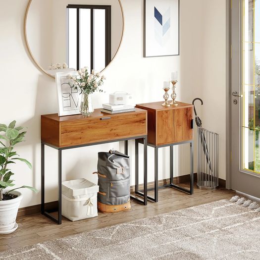 Industrial console table, side table, sideboard, 1 drawer, Brown + Black