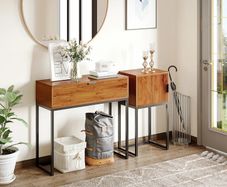 Industrial console table, side table, sideboard, 1 drawer, Brown + Black