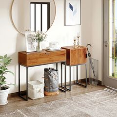 Industrial console table, side table, sideboard, 1 drawer, Brown + Black