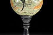 Polished Green Smithsonite Sphere with Natural Vug Vain on Display Stand (14.6 x 7.1cm) - Natural Stone