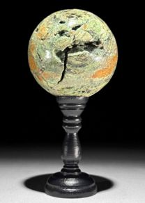 Polished Green Smithsonite Sphere with Natural Vug Vain on Display Stand (14.6 x 7.1cm) - Natural Stone