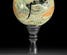 Polished Green Smithsonite Sphere with Natural Vug Vain on Display Stand (14.6 x 7.1cm) - Natural Stone