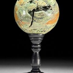 Polished Green Smithsonite Sphere with Natural Vug Vain on Display Stand (14.6 x 7.1cm) - Natural Stone
