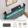 Single Bed Frames with 3ft Upholstered Wooden Two-shelf Storage Headboard, Charging Station,LED Lights Image 4