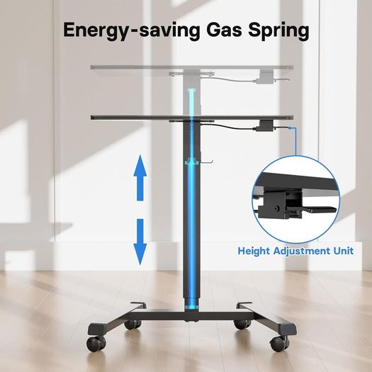 65x45 cm Mobile Standing Desk with 4 Rolling Castors Height Adjustable on Wheels Portable Stand Up Over-Bed Table for Living Room Bedroom Medical Use Ergonomic Space Saving