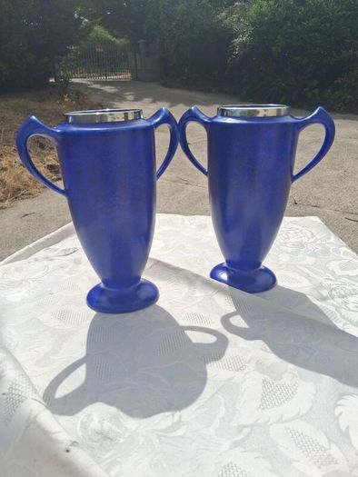 2 X George Clews Art Deco Chamelon ware With Sterling Silver Rims