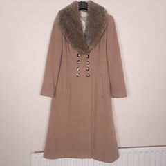 Precis Brown Tan Camel Faux Fur Collar Wool Cashmere Coat 14UK/42EU