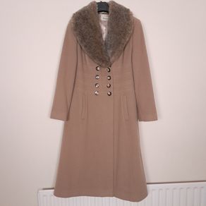 Precis Brown Tan Camel Faux Fur Collar Wool Cashmere Coat 14UK/42EU