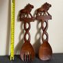 Vintage Hand Carved Teak Wood Lion a spoon and Fork Image 7