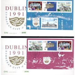 1991 Ireland Dublin 1991 European City of Culture Stamp Booklet Pane An Post First Day Cover (FDC). Hibernian HP43+4.