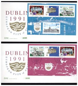 1991 Ireland Dublin 1991 European City of Culture Stamp Booklet Pane An Post First Day Cover (FDC). Hibernian HP43+4.