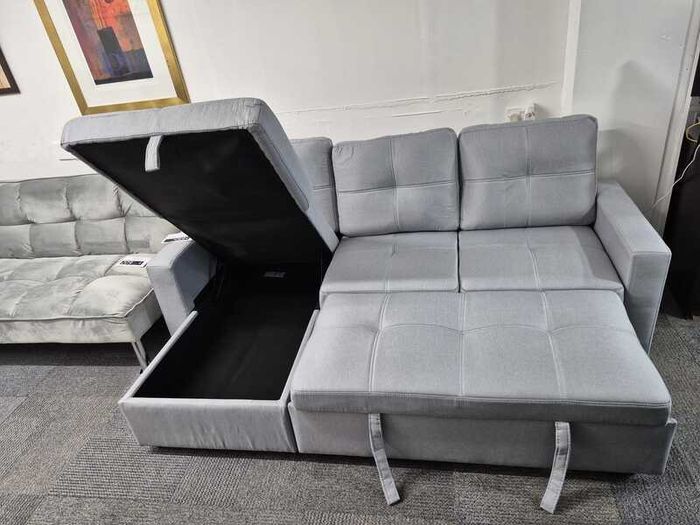Big Deal light grey fabric corner sofa bed with storage