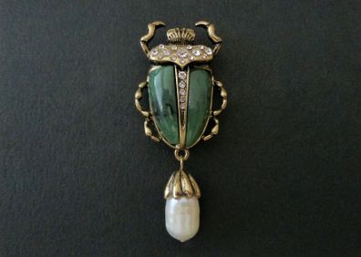 Art Deco Style Beetle Pearl Scarab Brooch Pin
