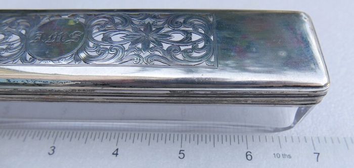 Victorian Sterling Silver Birmingham, Chester Hallmarked Antique Silver Lidded Cut Glass Dressing Table Set of Scent Bottles and Trinket Box