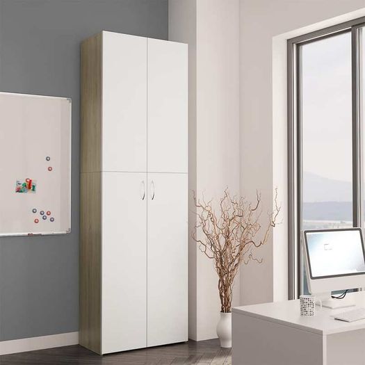 Office Cabinet White and Sonoma Oak 60x32x190 cm Chipboard