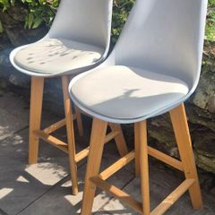 Pair of White Scandi Bar Stools with Cushions