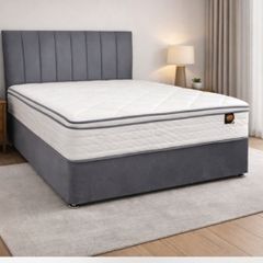 New 5ft Grey Plush VeVet Divan Bed & MemoryFoam Mattress