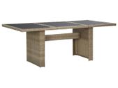 Garden Dining Table Brown 200x100x74 cm Glass and Poly Rattan