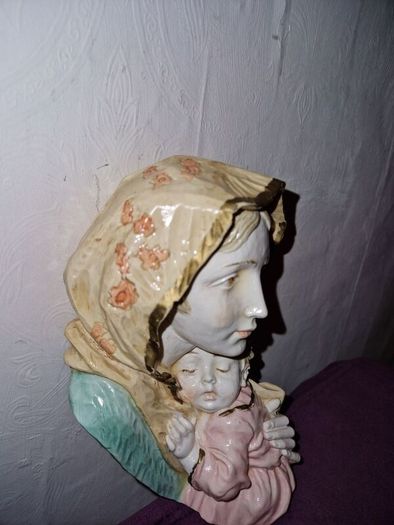 Hand painted Italian made Madonna and child wall sculpture