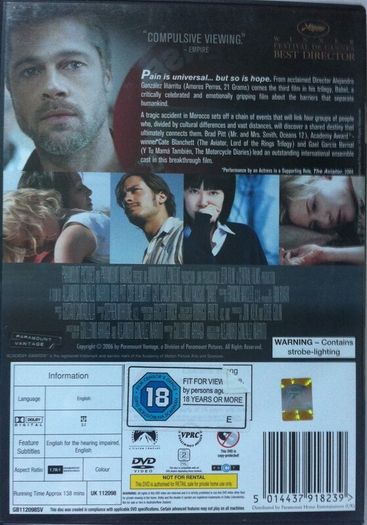 Babel [2006] Brad Pitt, Gael Garcia Bernal & Kate Blanchett [Movie DVD]