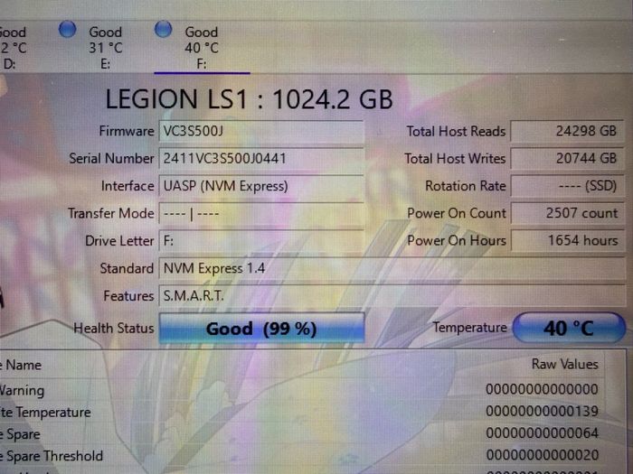 1TB nvme Lenovo m2 ssd 99% health
