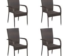 Stackable Outdoor Chairs 4 pcs Poly Rattan Brown