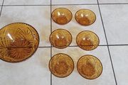 Vintage French Amber Glass Dessert Set  Sunburst Pineapple Design