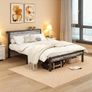 Double Bed Frames with Storage Wooden Headboard, Metal 4ft Bed Frame Double Bed Base/Mattress Foundation, Enhanced Support Noise Free, Black+Grey Oak1 Image 8