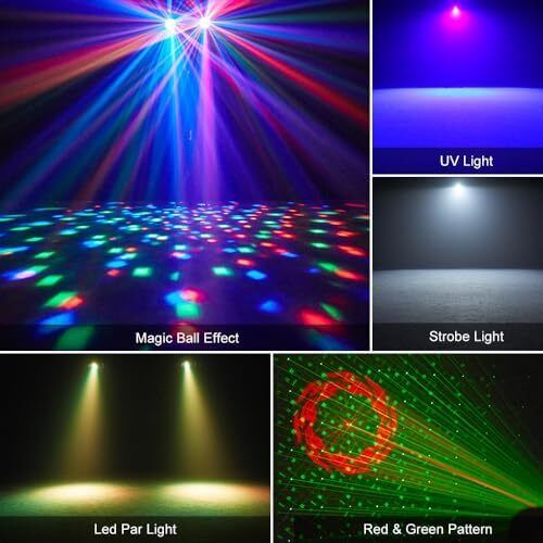 DJ Light with Stand, WorldLite 5-in-1 Party Bar Light Set with Magic Ball, Led Par, Red & Green Pattern, Strobe/UV, Portable Tripod DJ Stage Lighting System for Disco Gig Band Wedding
