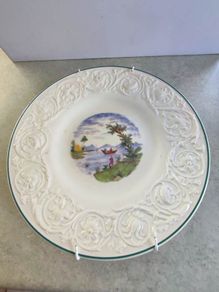 Vintage Wedgwood of Etruria England hanging plate of fishing by the river.