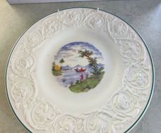 Vintage Wedgwood of Etruria England hanging plate of fishing by the river.