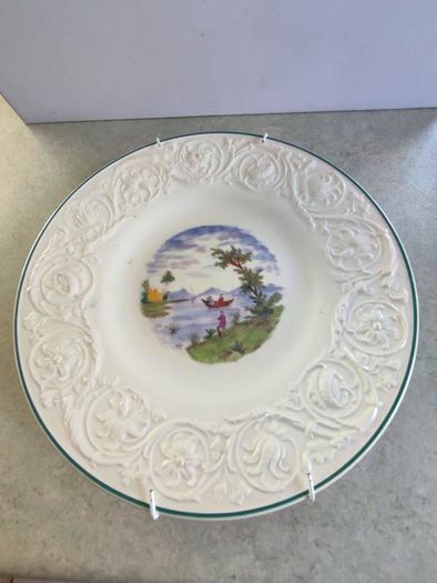 Vintage Wedgwood of Etruria England hanging plate of fishing by the river.