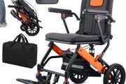 Ultra-Light Transport Wheelchair, Folding Portable Wheelchair with Hand Brake, Trolleys for Elderly Aircraft Travel, Wheelchairs for Adults (with Travel Bag/Backbag) (with Telescopic Handle)