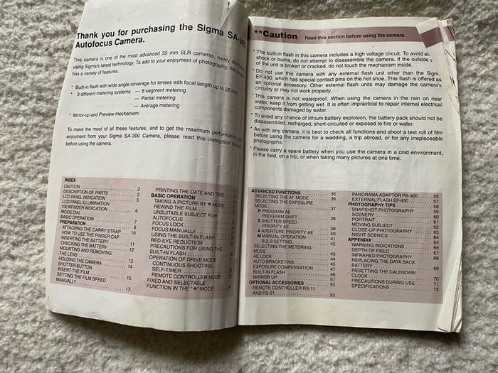 camera operating instructions for sigma SA-300 SLR
