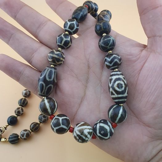 Rare Antique Burmese Pumtek Pyu Petrified Wood Beads Necklace