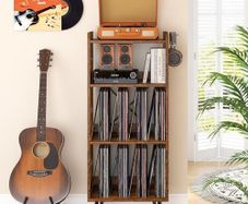 Record Player Stand, 4-Tier Vinyl Record Storage Cabinet Holds up to 300+ Albums