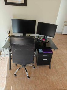 Glass top work desk and chair