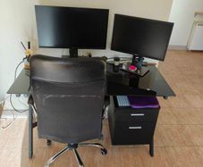 Glass top work desk and chair