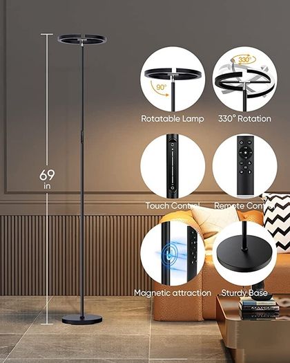 Modern Stepless Dimmable Standing Lamp 3000-6000K,20W LED Rotatable Reading Standing Light,Touch&Remote Control Uplighter Floor Lamp for Living Room Bedroom Office (FREE POSTAGE)