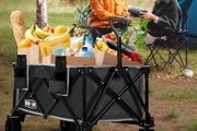 150kg Festival Camping Trolley on Wheels  Black Heavy Duty Folding Wagon Cart with All Terrain Wheels, Brake, Portable for Outdoor, Beach, Garden &amp; Shopping