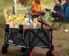 150kg Festival Camping Trolley on Wheels  Black Heavy Duty Folding Wagon Cart with All Terrain Wheels, Brake, Portable for Outdoor, Beach, Garden & Shopping