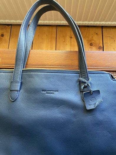 Large navy leather tote bag by Paul Costelloe