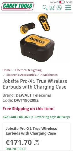 DeWalt Pro-X1 Jobsite True Wireless Earbuds with Charging Case