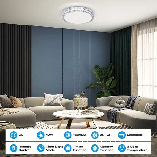 LED Ceiling Light, Dimmable 3000K- 6500K Round Ceiling Lights, 40W 4200LM Remote Control Ceiling Lamp, Memory & Timing Function, Night Light Mode, for Indoor Living Room, Bedroom (FREE POSTAGE)